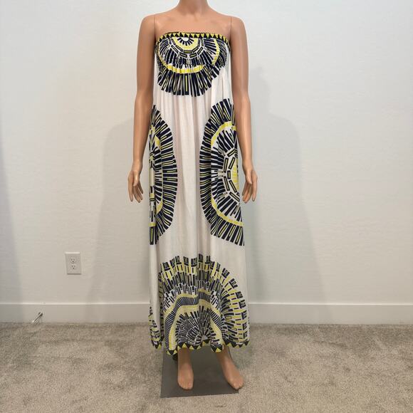 large strapless circular abstract print smocked maxi sun dress D2 2995 - Picture 7 of 10